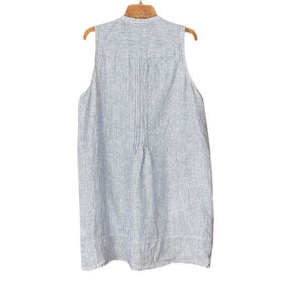 Quince European Linen Sleeveless Swing Dress Size XL Blue & White Stripe Pockets - Picture 3 of 5